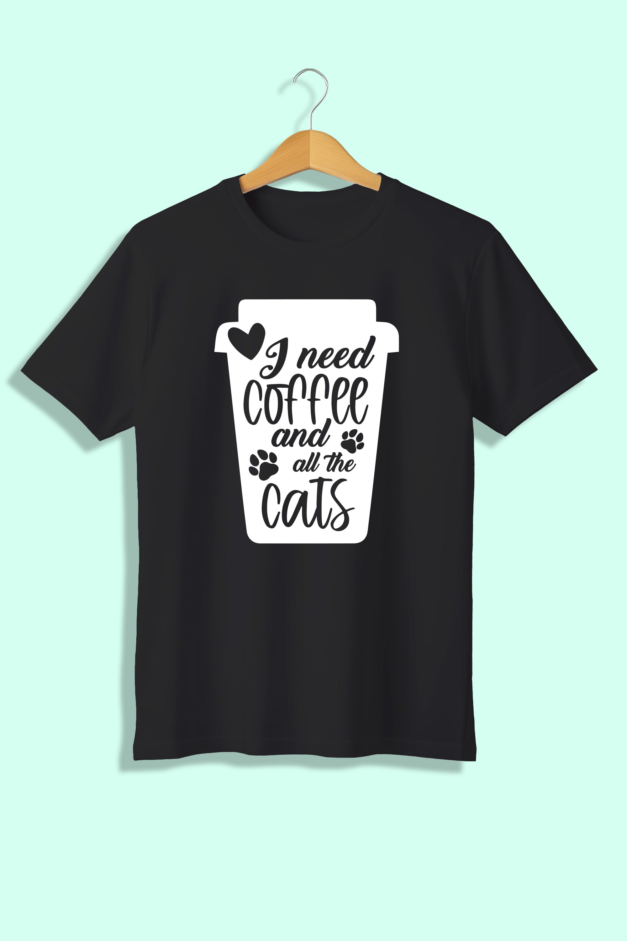 Tricou unisex (alb/negru), I need coffee and all the cats