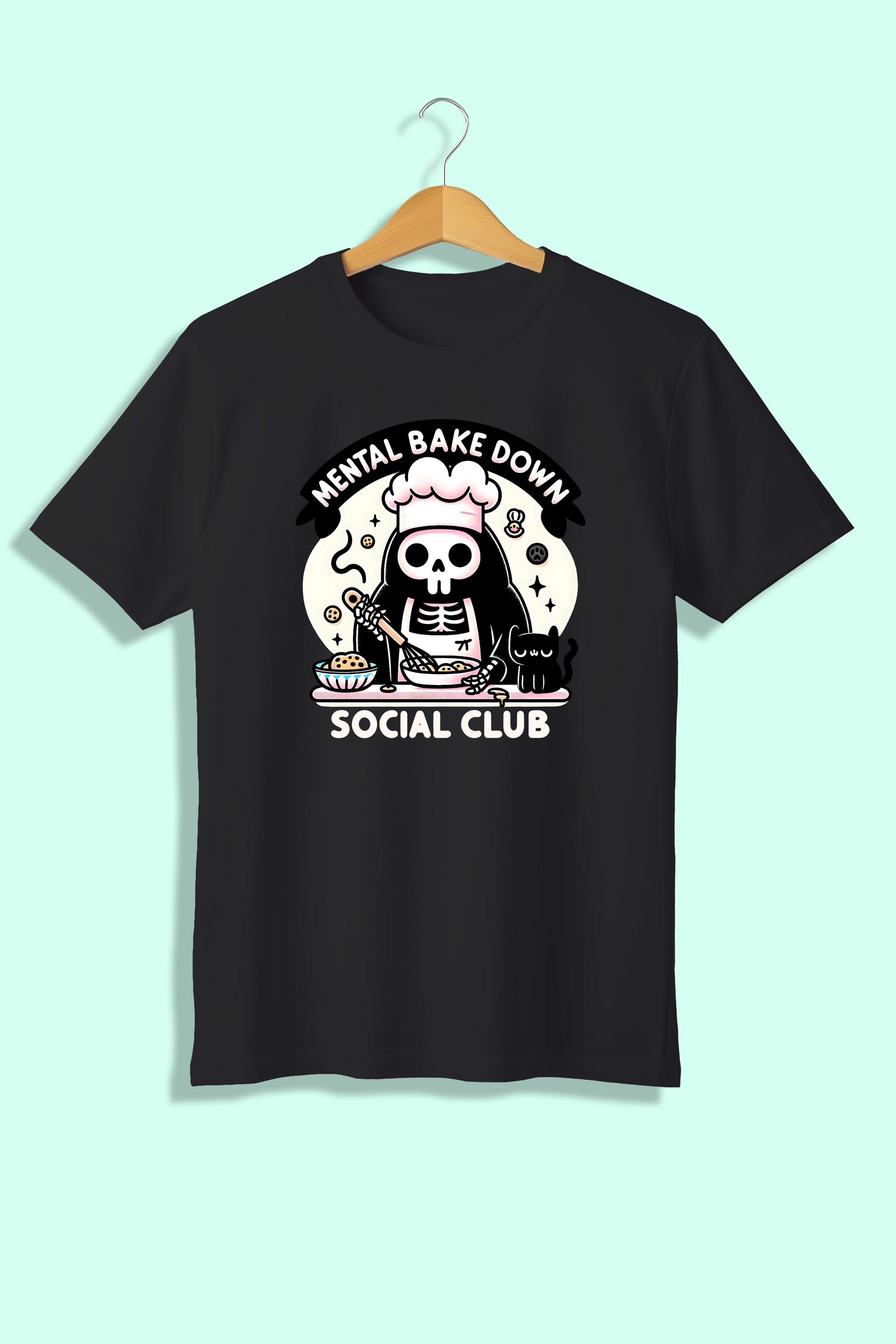 Tricou unisex (alb/negru), Mental bake down social club