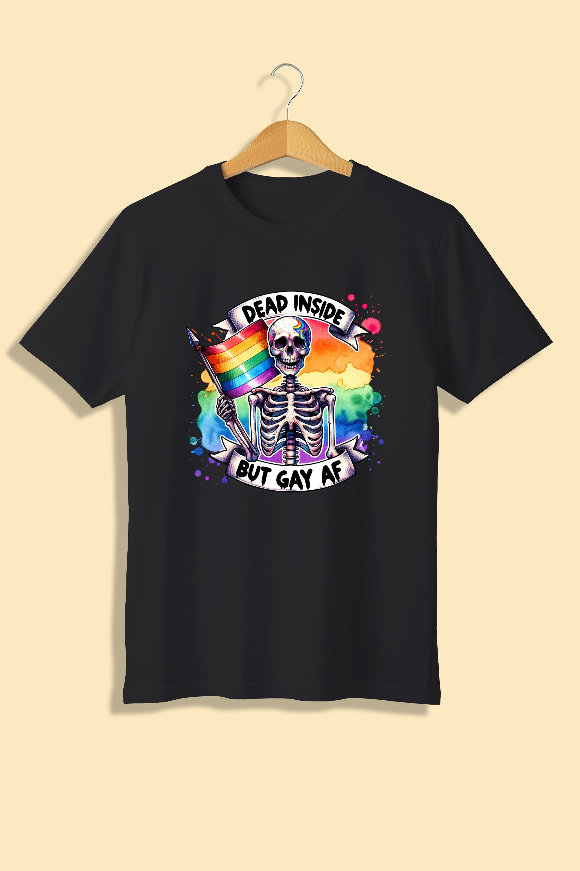 Tricou unisex (alb/negru), Dead inside, but gay AF