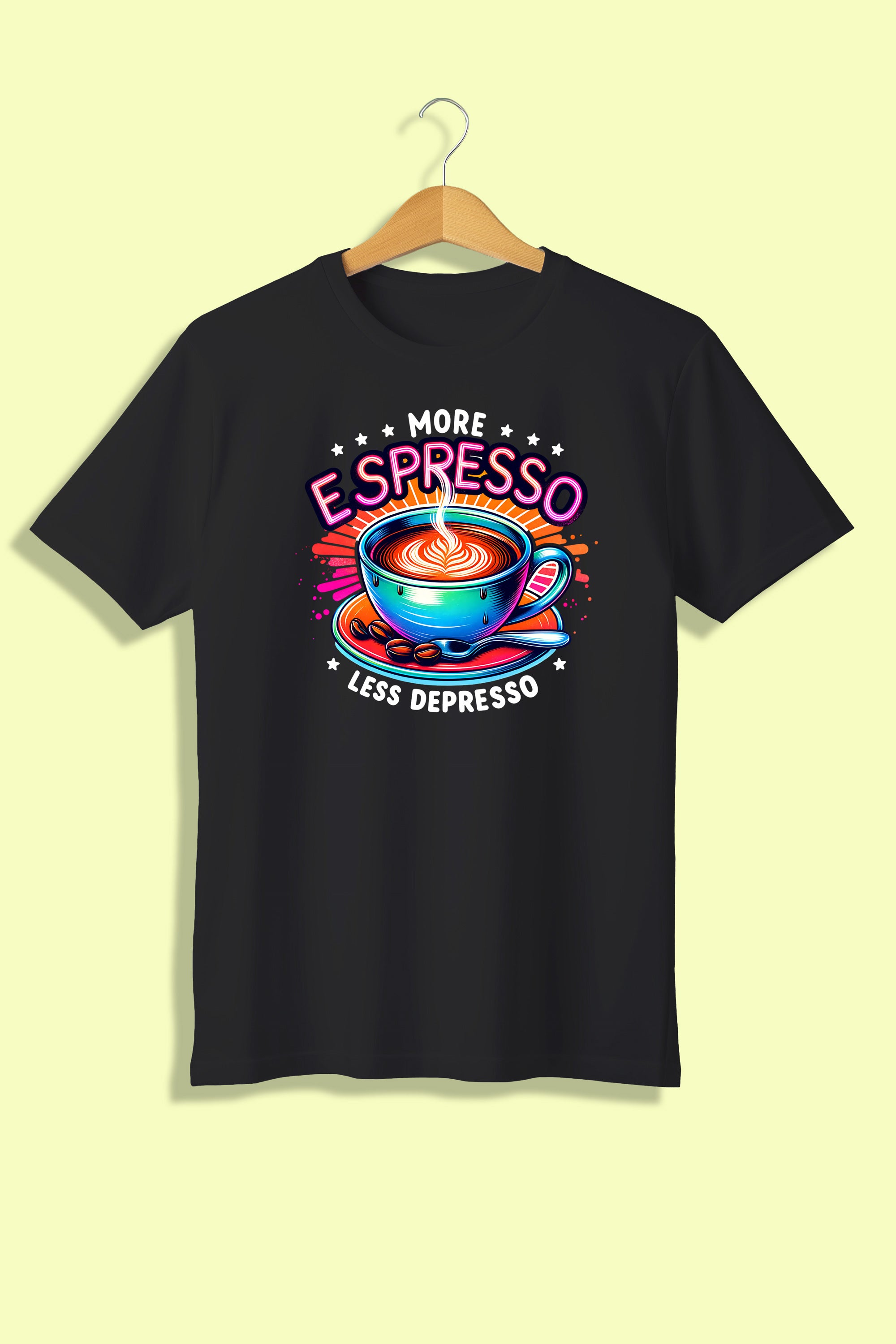Tricou unisex (alb/negru), More espresso, less depresso
