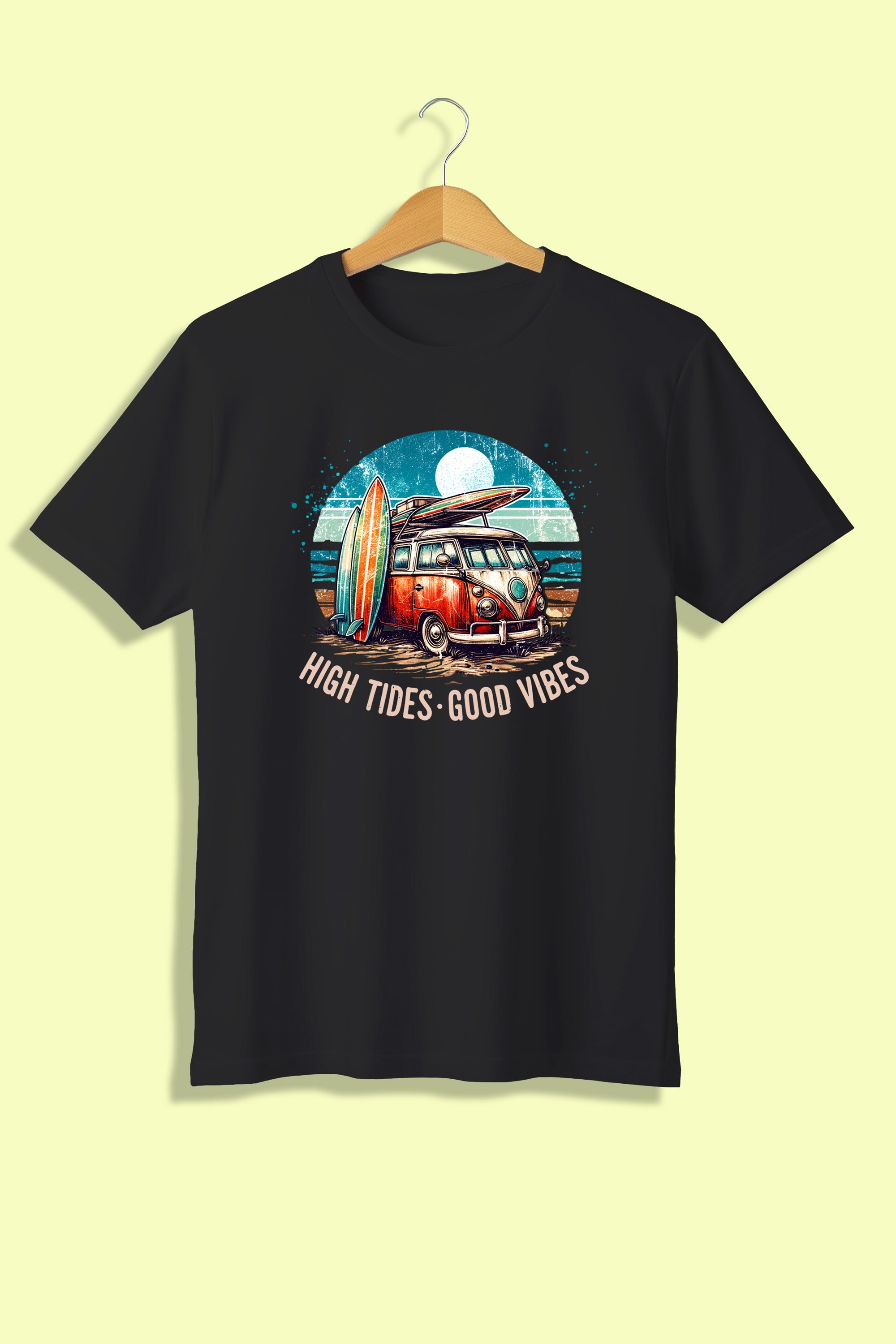 Tricou unisex (alb/negru), High tides, good vibes