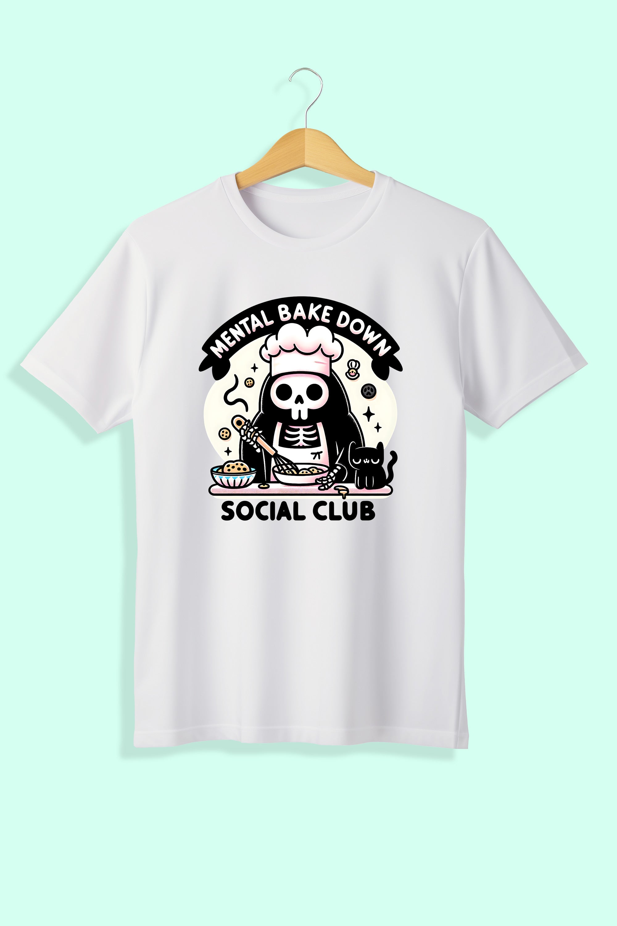 Tricou unisex (alb/negru), Mental bake down social club