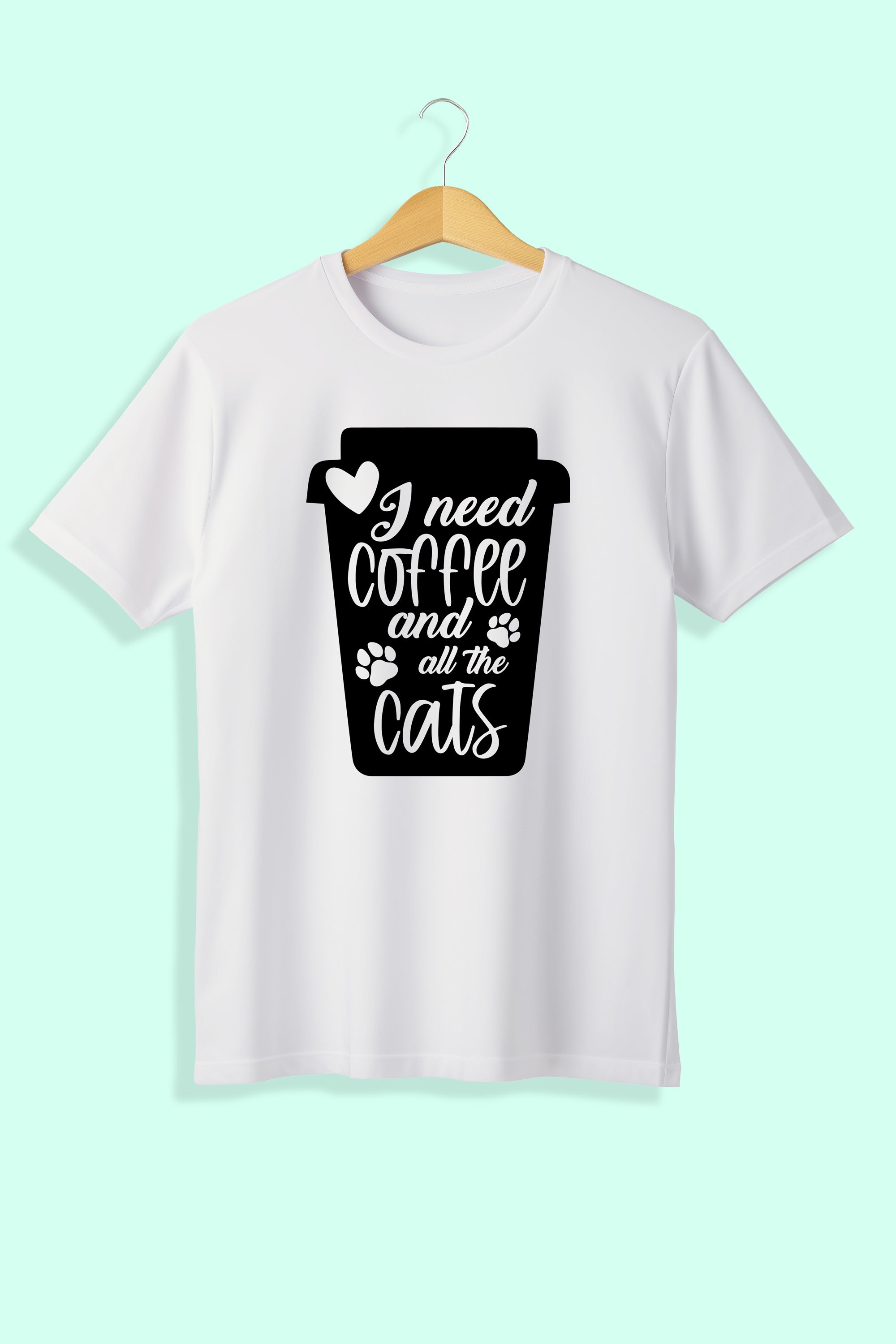 Tricou unisex (alb/negru), I need coffee and all the cats