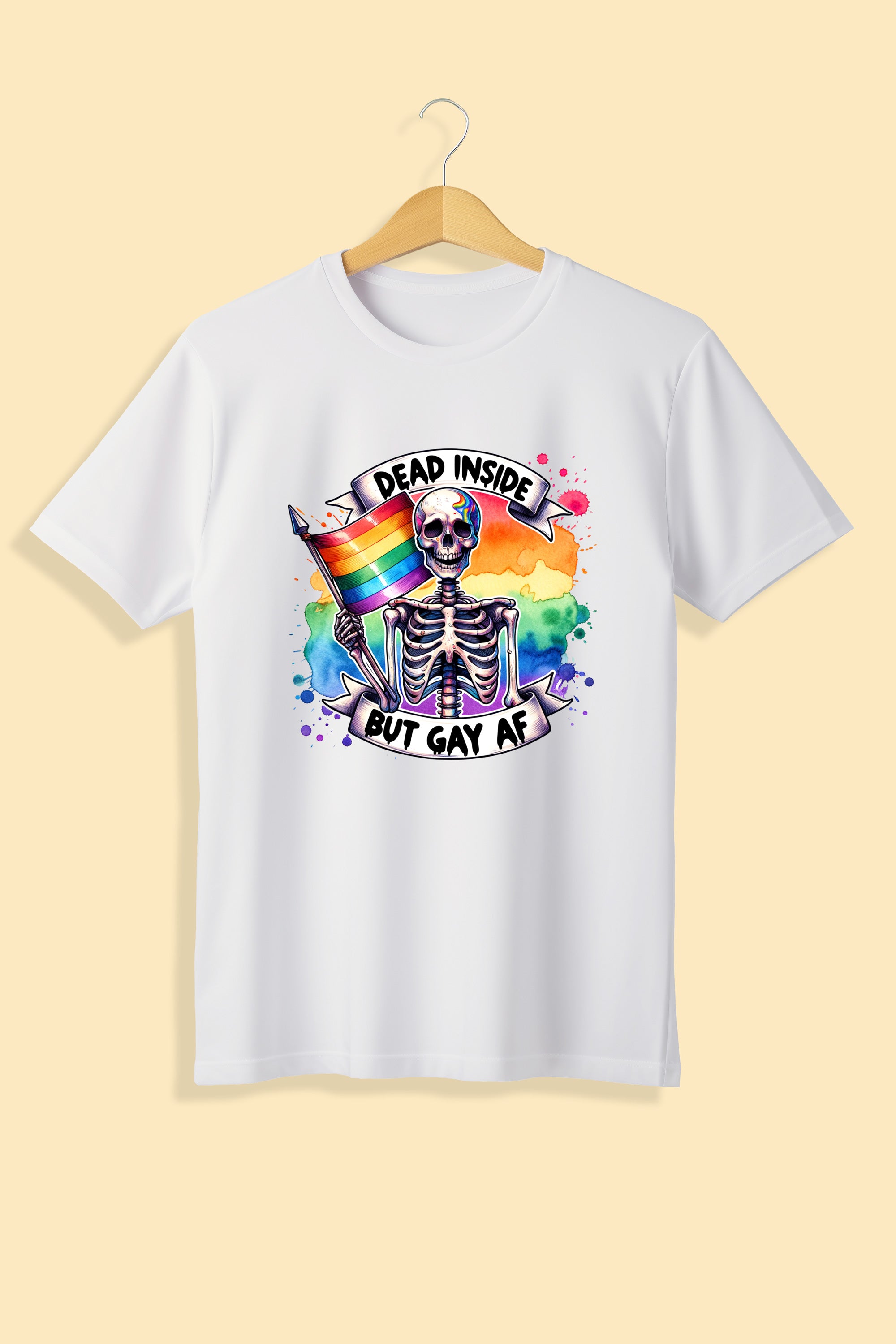 Tricou unisex (alb/negru), Dead inside, but gay AF