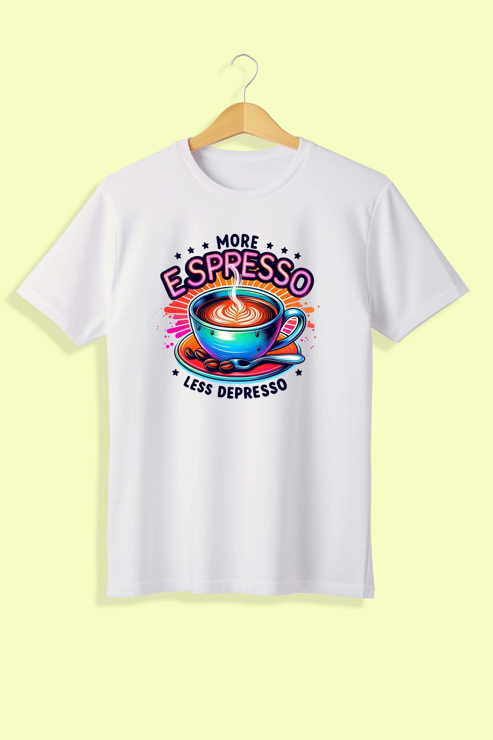 Tricou unisex (alb/negru), More espresso, less depresso