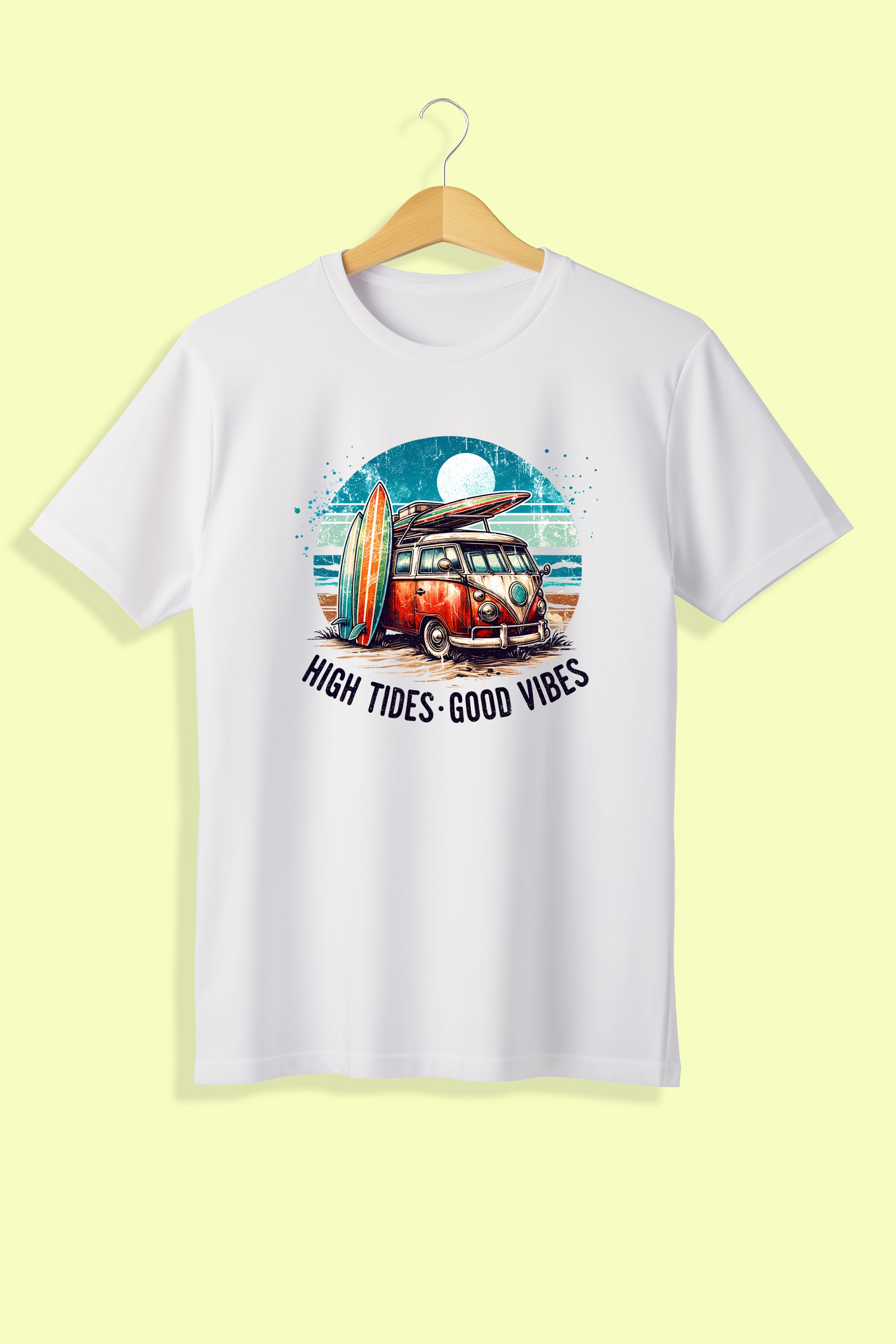 Tricou unisex (alb/negru), High tides, good vibes