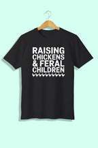 Tricou unisex (alb/negru), Raising chicken & feral children
