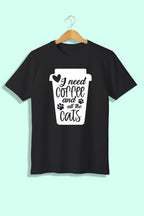 Tricou unisex (alb/negru), I need coffee and all the cats